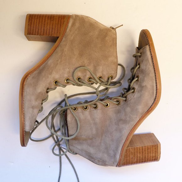 Jeffrey Campbell Cos Taupe Suede Lace-Up Booties 9 - Picture 7 of 16